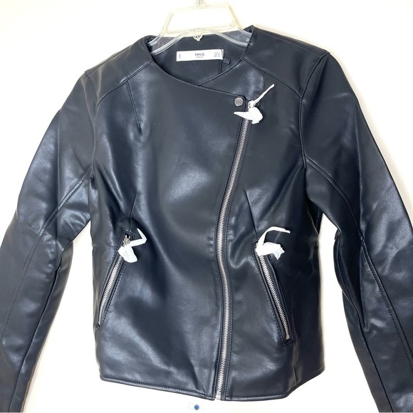 New Mango Black Marcmoto Moto Jacket US XS - Picture 4 of 8
